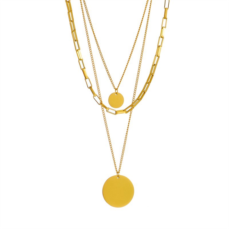 Gold Layered Disc Pendant Necklace Set Women Statement Chain Choker Jewelry Gift