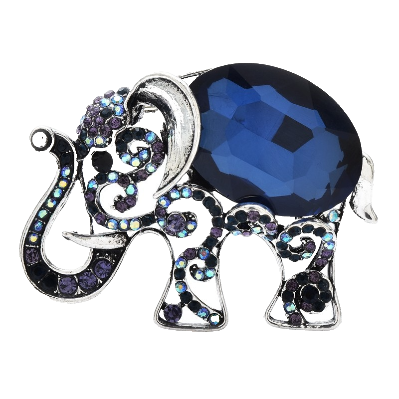 Pair Large Elephant Brooches Red Blue Crystal Rhinestone Animal Statement Pin Se