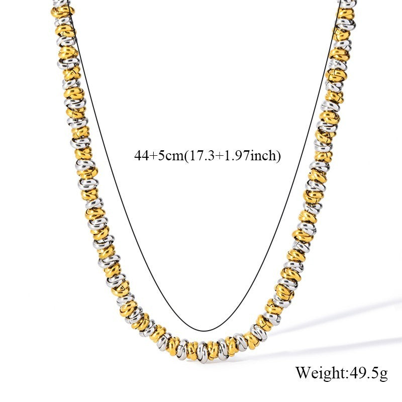 Gold Silver Tone Beaded Necklace & Bracelet Set Stainless Steel Jewelry