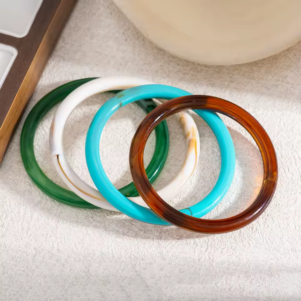 4pcs Marble Acrylic Bangle Bracelet Set Resin Thin Round Stackable Jewelry