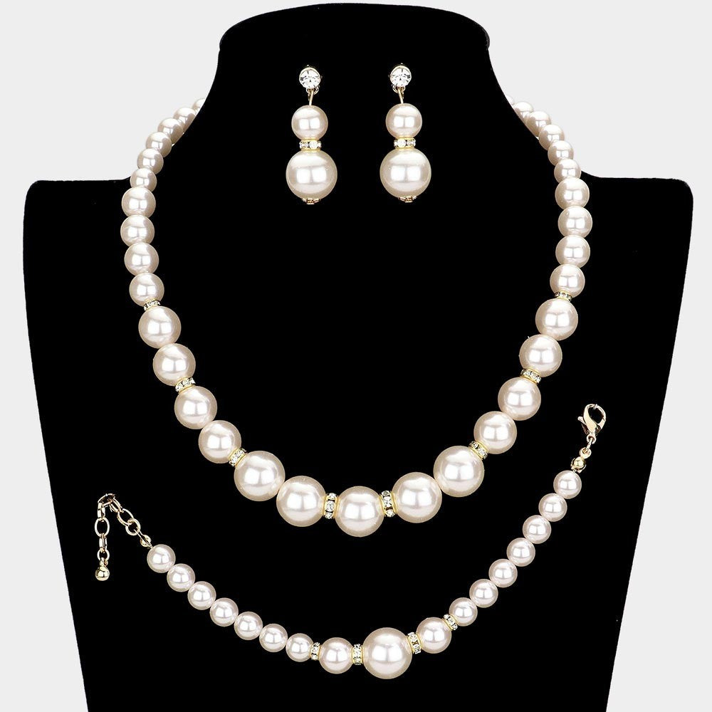 3pcs Pearl Necklace Bracelet Set Elegant Layered Jewelry Set