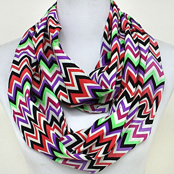 Funky Chevron Infinity Scarf Purple Pink Polyester Lightweight Loop Spring Wrap