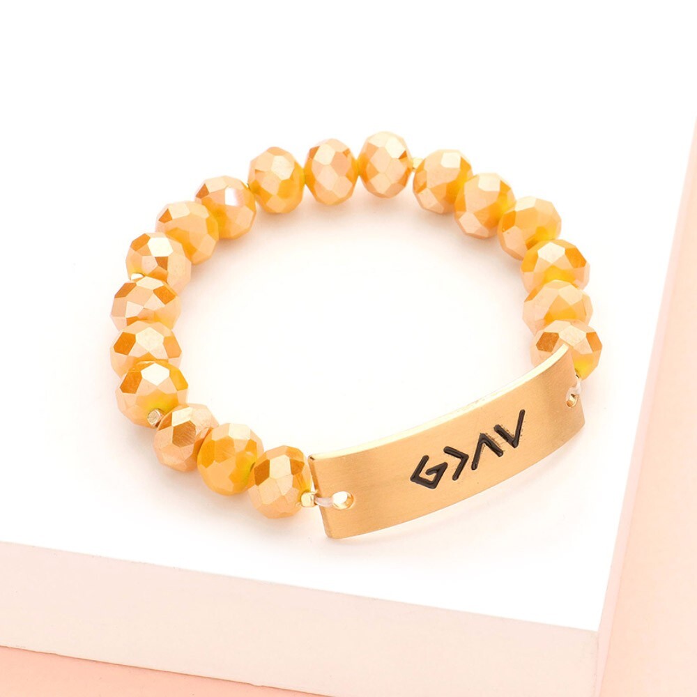 God Is Greater Than the Highs and Lows Metal Bar Natural Stone Beaded Bracelet
