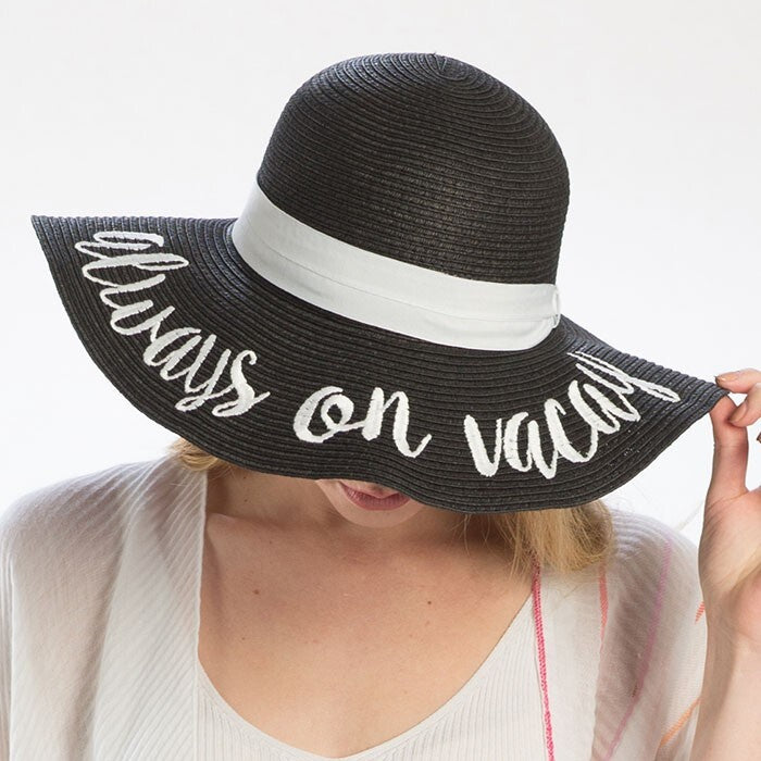 2 for 1 'Always on Vacay' Womens Vacation Sun Hats Protection Funny Message Hat