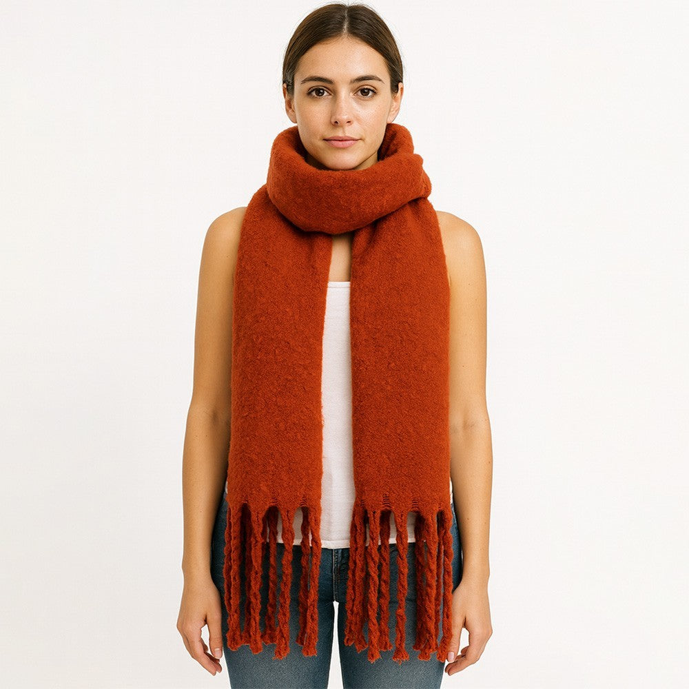 Cozy Burnt Orange Tassel Scarf for Women | Chunky Knit Winter Wraps and Scarves