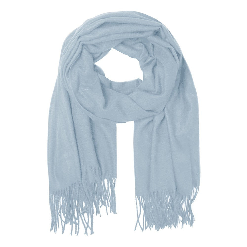 Women's Solid Cozy Imitation Scarf Wrap with Fringe Light Blue 27.5" X 70.8"