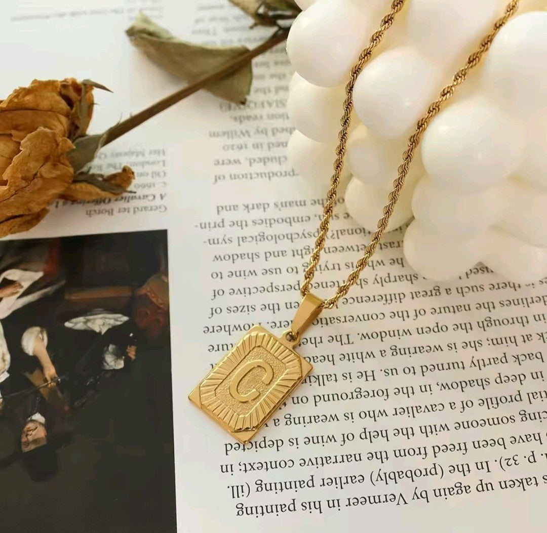 Gold Rope Chain Initial C Pendant Necklace Stainless Steel Letter Charm Jewelry