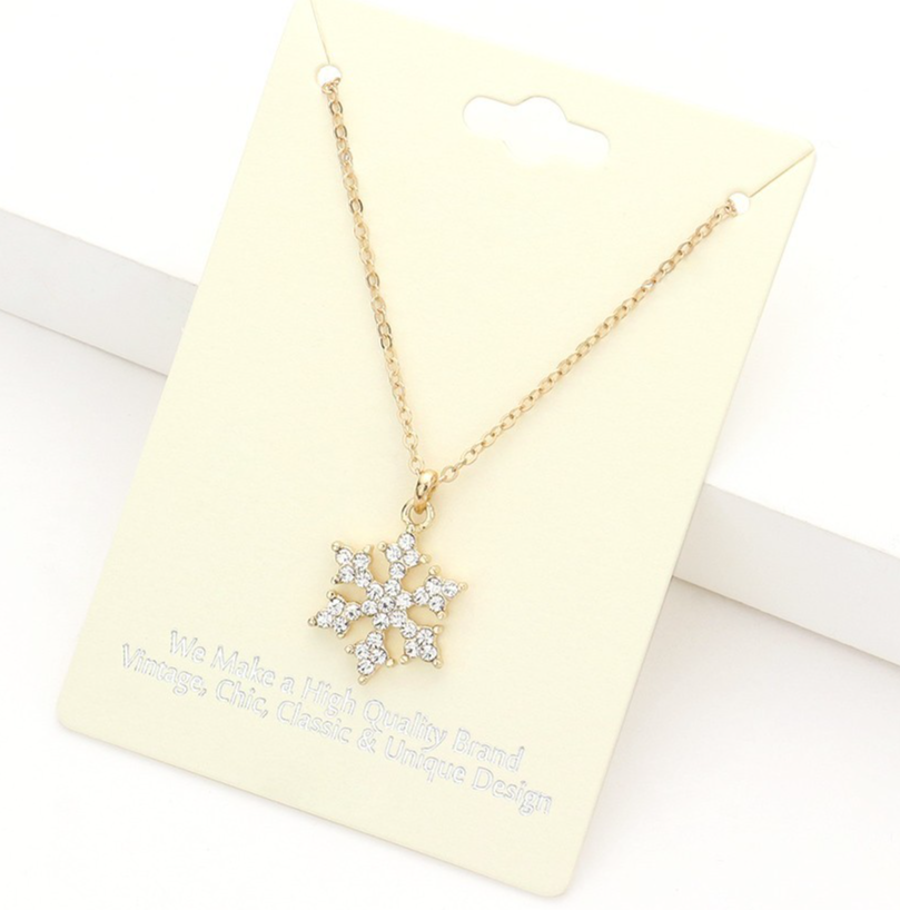 3pcs Snowflake Pendant Necklace Gold Tone Rhinestone Winter Holiday Gift Jewelry