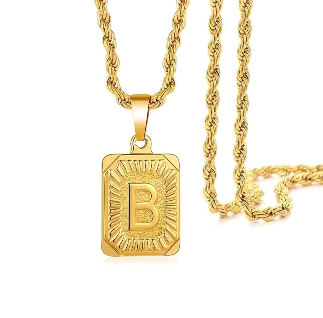 Gold Rope Chain Initial B Pendant Necklace Stainless Steel Letter Charm Jewelry