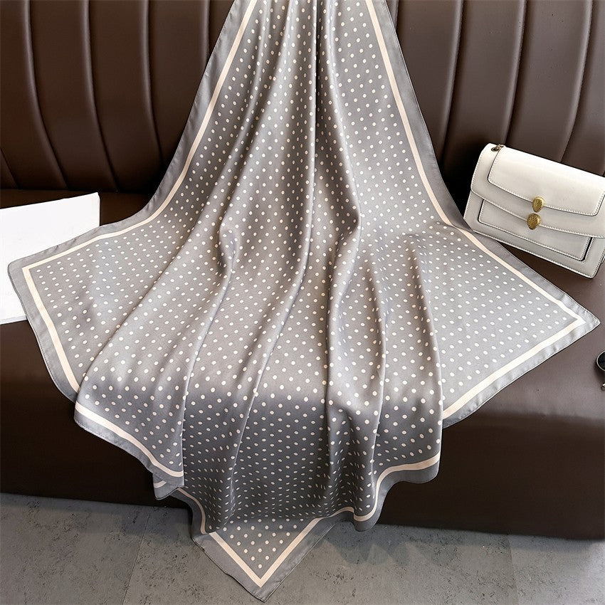 Women’s 35 Inch Silky Feel Square Polka Dot Scarf Print Wrap Gray & White