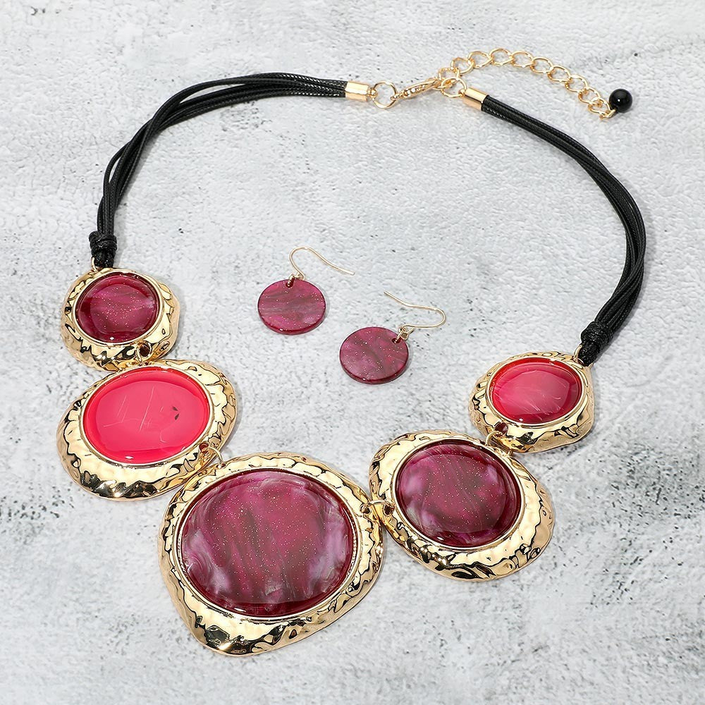 Chunky Red & Gold Statement Necklace Set with Earrings Fashion Jewelry