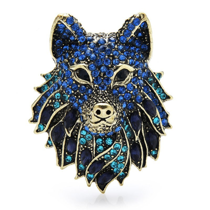 Statement Rhinestone Wolf Head Brooch Pin Men's Women's Animal Jewelry Gift