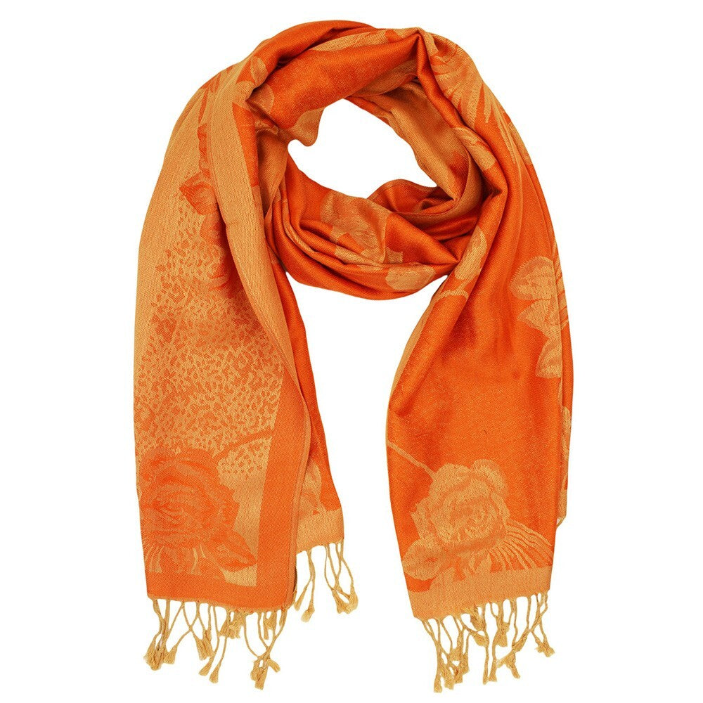 Orange Pashmina Scarf Shawl Wrap Colorful Flower Printed Floral Pattern Scarf