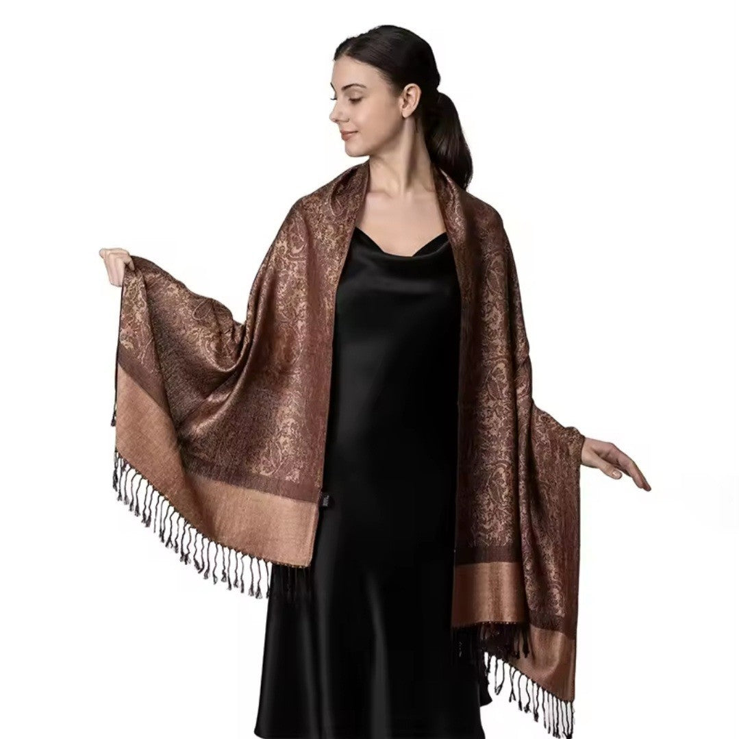 Brown Paisley Pashmina Shawl Scarf Wrap Large Fringed Warm Winter Women Gift