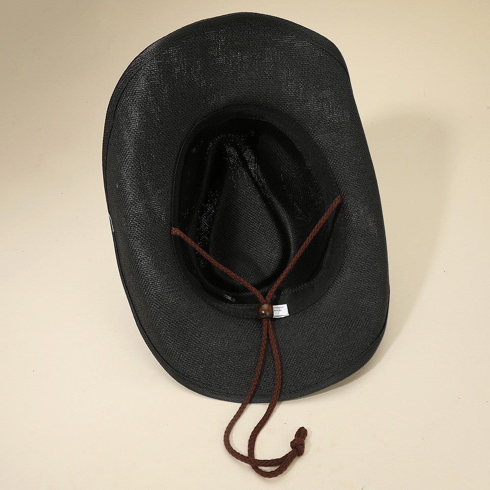 Black Felt Wide Brim Fedora Hat with Grosgrain Ribbon and Gold Buckle