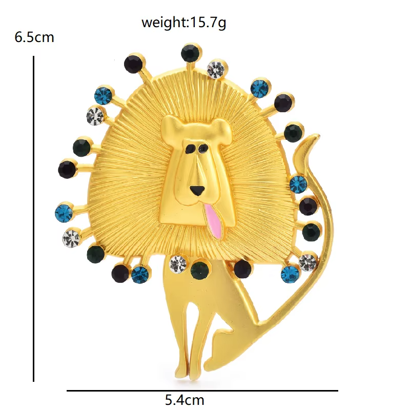 Cute Gold Tone Lion Brooch Pins (2 Pcs) Multi-Color Rhinestone Jewelry Set
