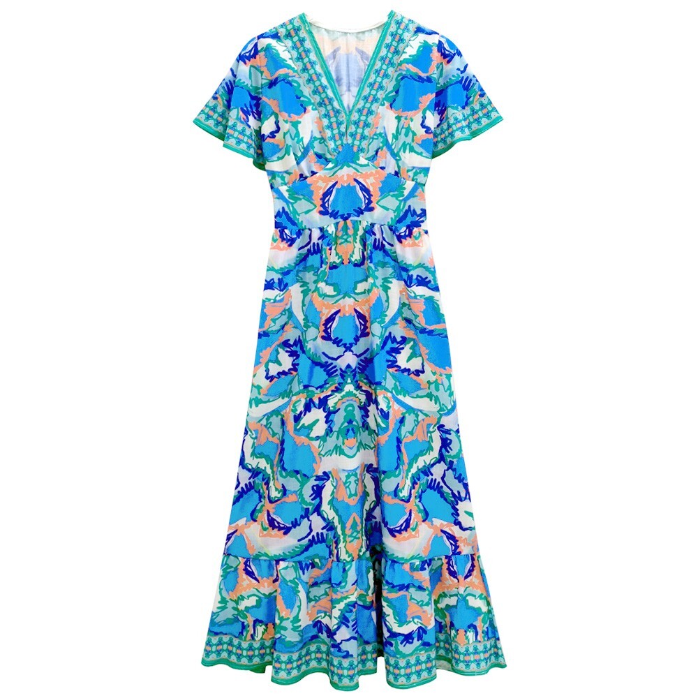 Painted Petals Goddess Maxi Dress Floral Abstract Art V-Neck Sleeveless Dress