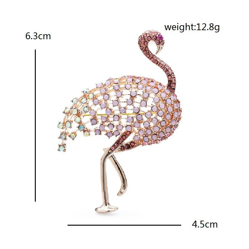 Pink Rhinestone Flamingo Brooch Pin Bird Animal Fashion Jewelry Crystal