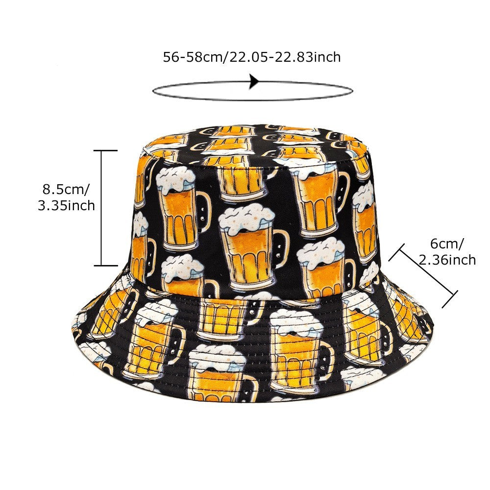 2PCs Reversible Beer Mug Print Bucket Hat Gift Set for Men Women Party