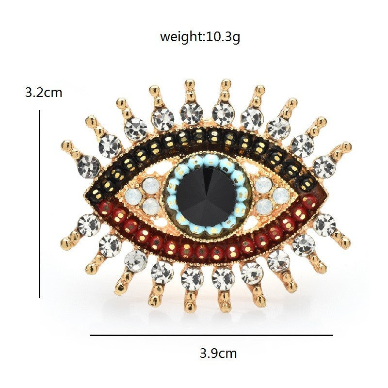 Evil Eye Protection Brooch Gold Tone Rhinestone Crystal Pin Jewelry Amulet