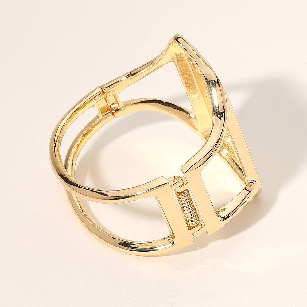 Bold Gold Hinged Bangle Cuff Bracelet Wide Rectangle Statement Jewelry For Lady