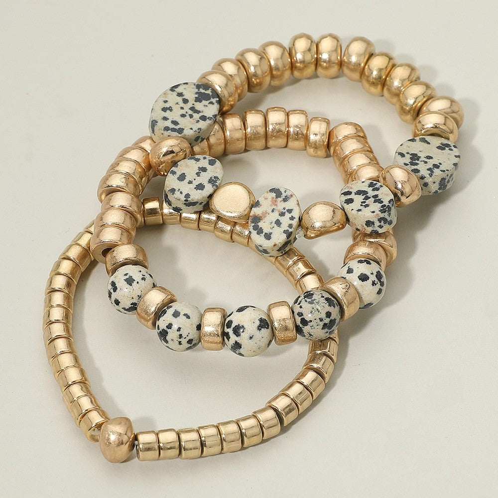 3pcs Gold Tone Hammered Bangle Triple Textured Band Three Piece Jewelry Set