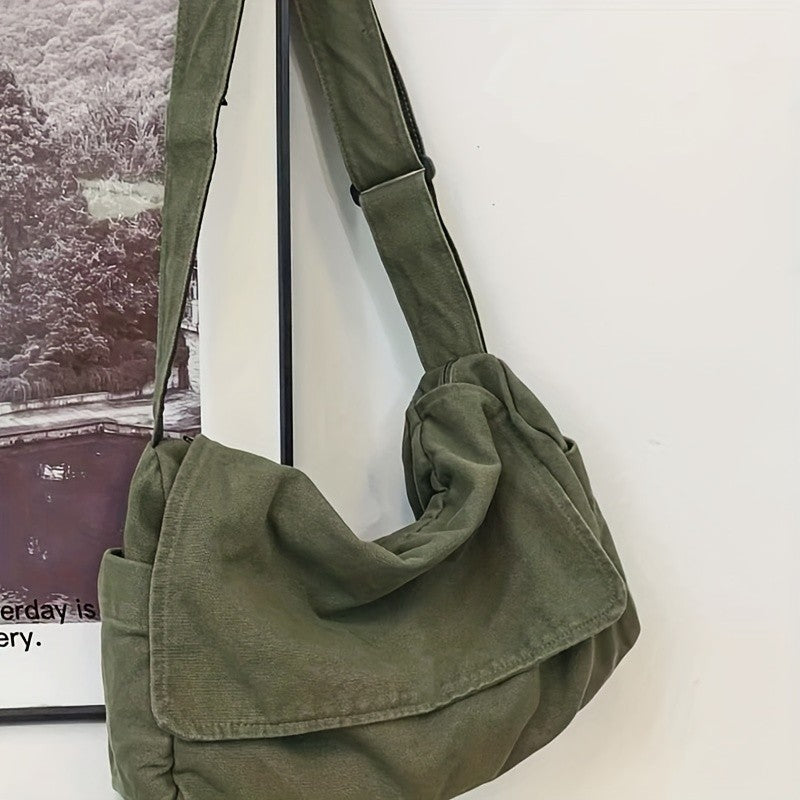 Olive Green Canvas Crossbody Messenger Bag – Large Casual Shoulder Tote Bags