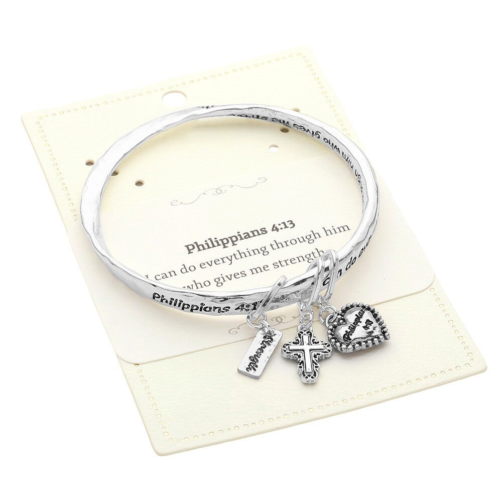 2 PCs Philippians 4:13 Charm Bracelet Religious Inspirational Christian Jewelry