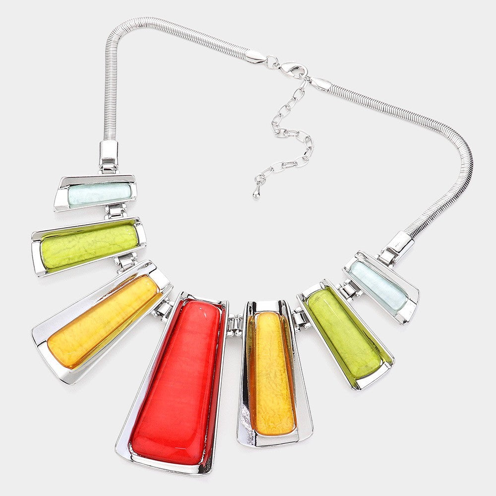 Colorful Enamel Bar Pendant Chain Necklace Gold Tone Statement Jewelry for Women