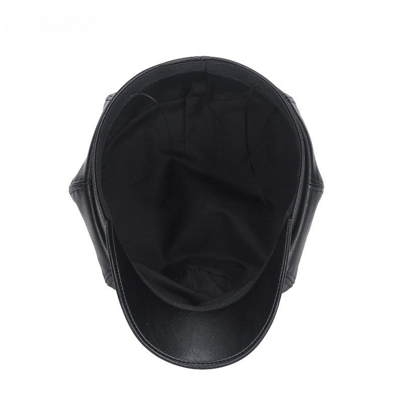 Black Faux Leather Newsboy Cap Baker Boy Hat Cabbie Flat Gatsby Driving Style