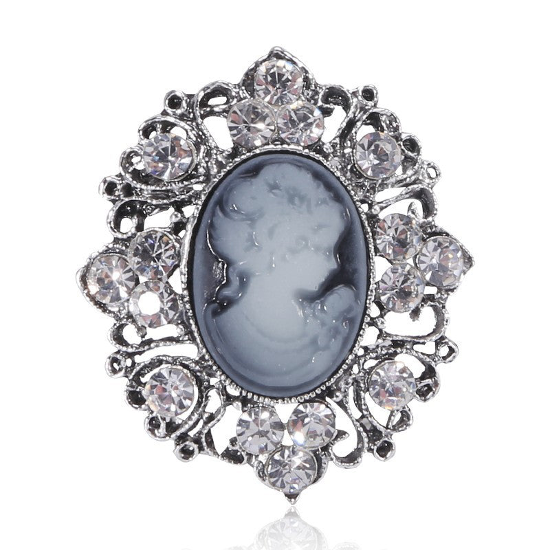 2pcs Vintage Cameo Brooch Pin Set Victorian Style Crystal Crystal Pendant