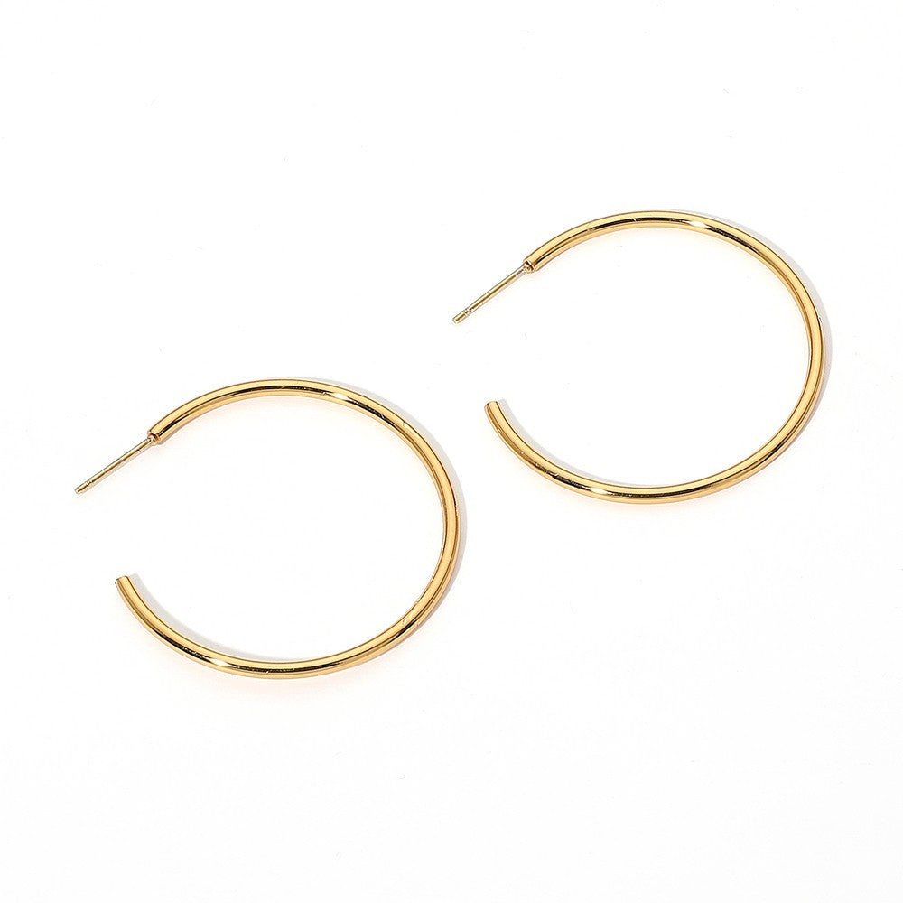 Women's Gold Tone Stainless Steel Hoop Earrings Post Back Tarnish Resistant