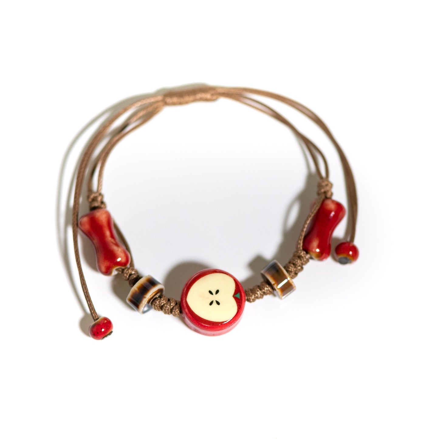 Handmade Apple Ceramic Bracelet with Adjustable Woven Cord Cute Jewelry Gift