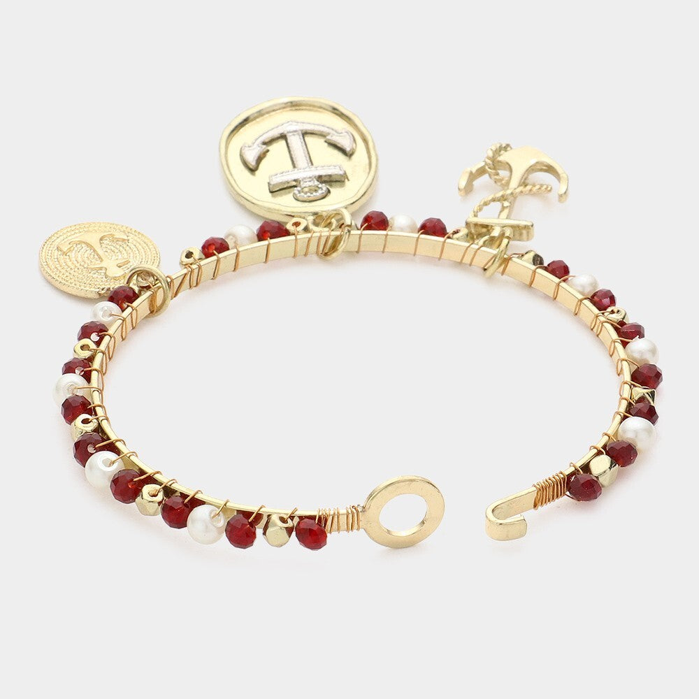 Beaded Nautical Anchor Bangle Bracelet Maritime Charm Jewelry for Women Men