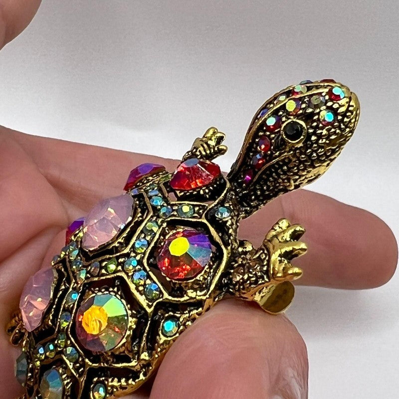 Vintage Style Jeweled Turtle Brooch Pin Animal Jewelry Gift