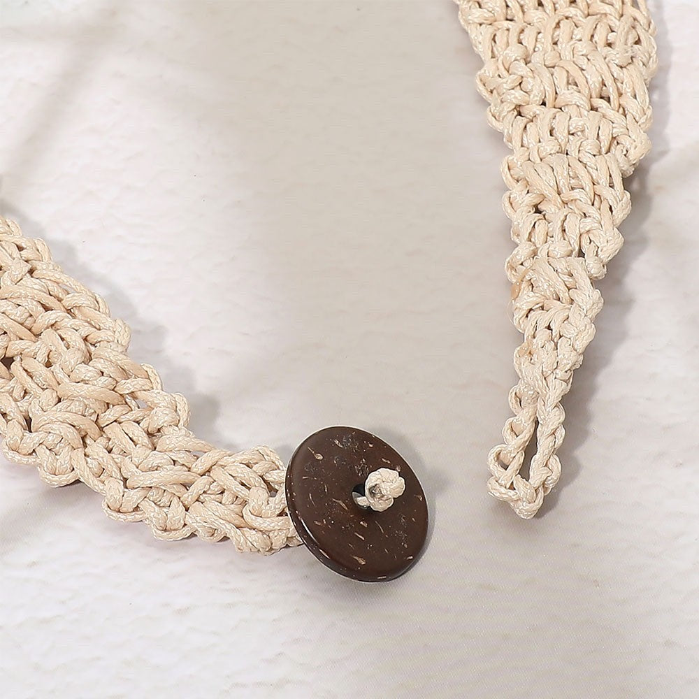 Handmade Multi-Strand White Seed Bead Statement Necklace with Woven Crochet Stra