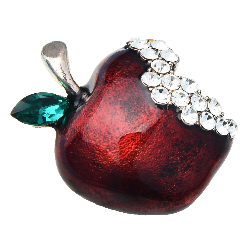 Red Apple Brooch Bite Crystal Rhinestone Enamel Pin Teacher Gift Jewelry