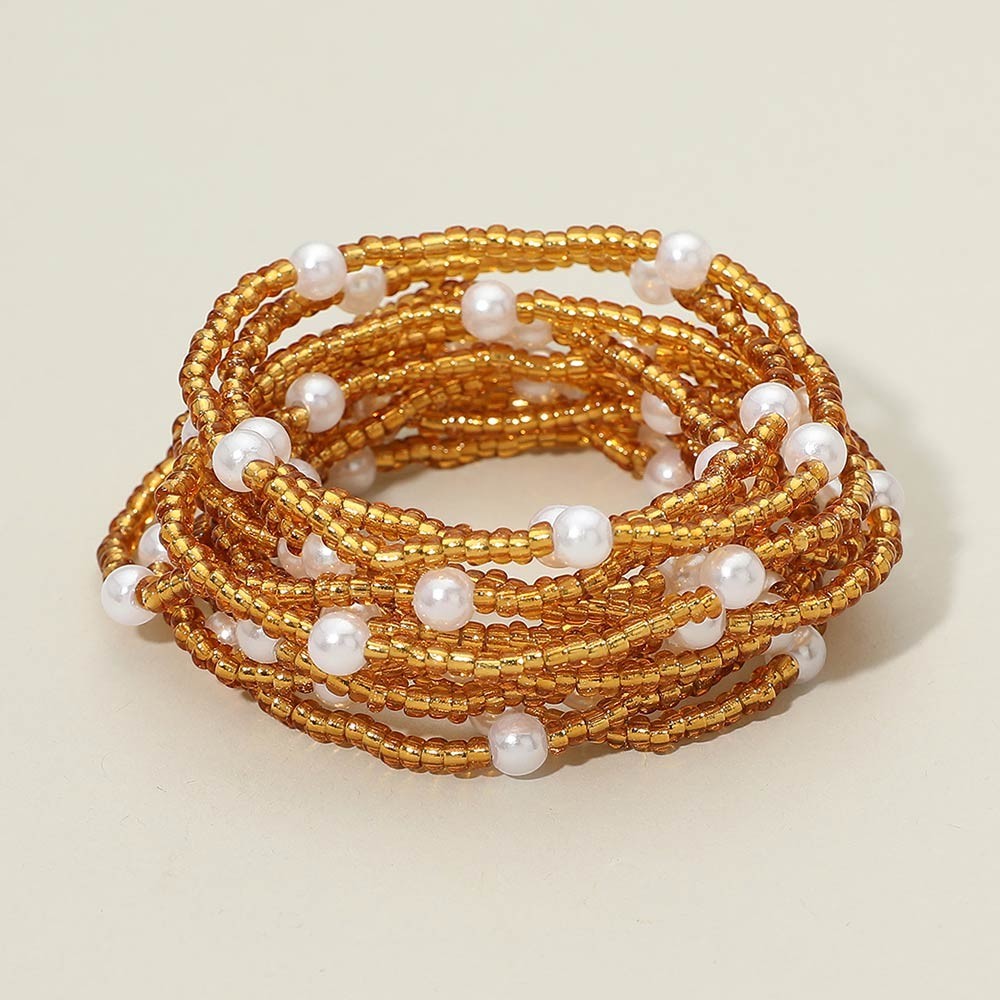 12pc Pearl Seed Bead Stretch Bracelet Set Multi Layer Stackable Boho Elegant Jew