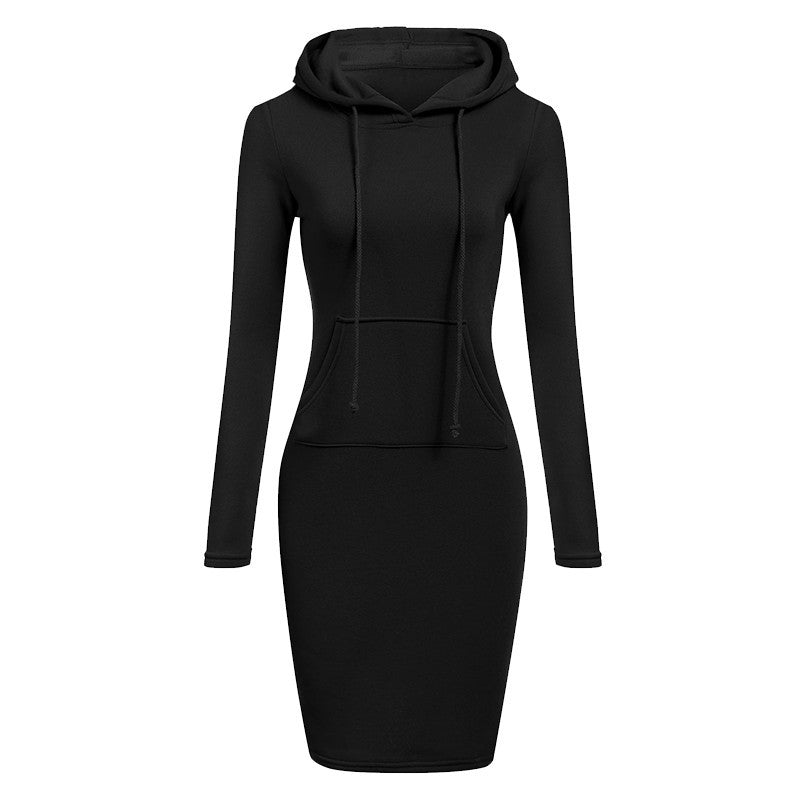 Women's Long Sleeve Hoodie Dress Slim Fit Sweatshirt Mini Kangaroo Pocket