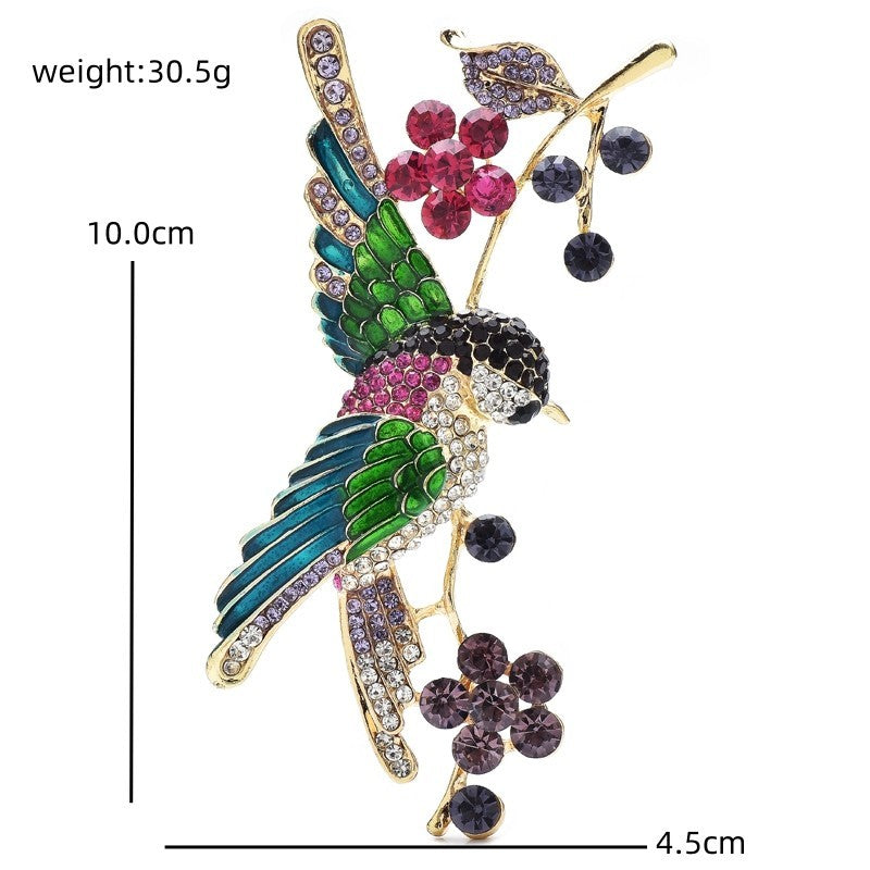 Rhinestone Bird on Branch Brooch Pin Multi Color Crystal Fashion Jewelry Gold To