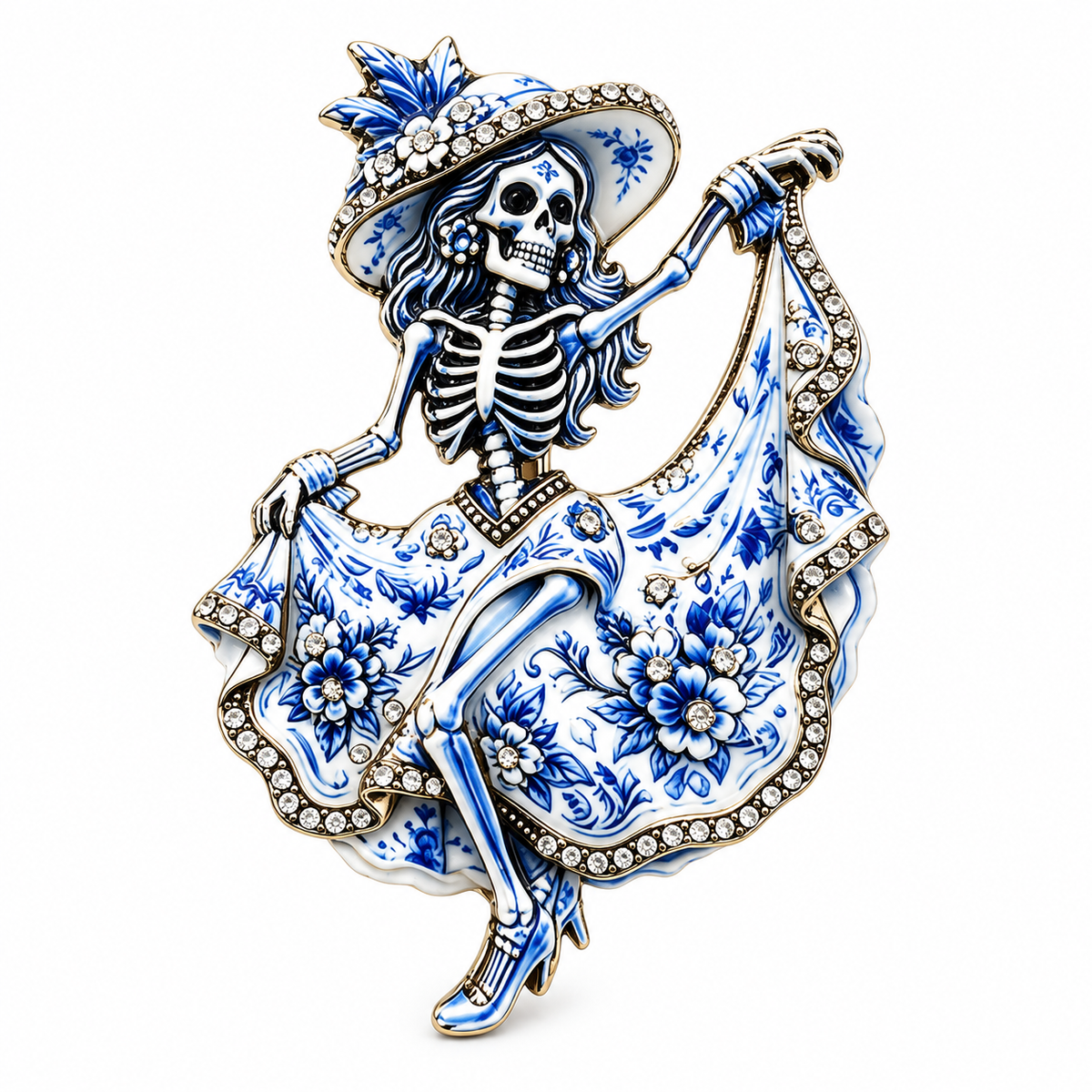 2-Piece Day of the Dead Skeleton Lady Brooch Set