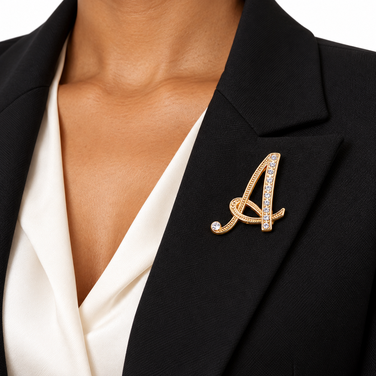 2pcs Letter A Brooch Set Rhinestone Initial Pins Gold Silver Tone Jewelry for Women
