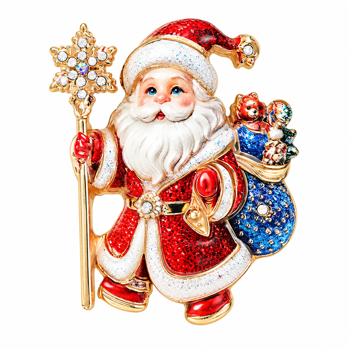 2-Piece Christmas Brooch Set – Santa & Rhinestone Candle Pins