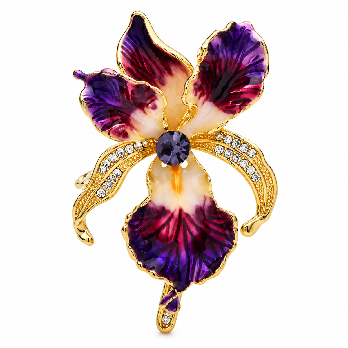 Purple & Red Orchid Enamel Crystal Brooch Set – 2 Pieces