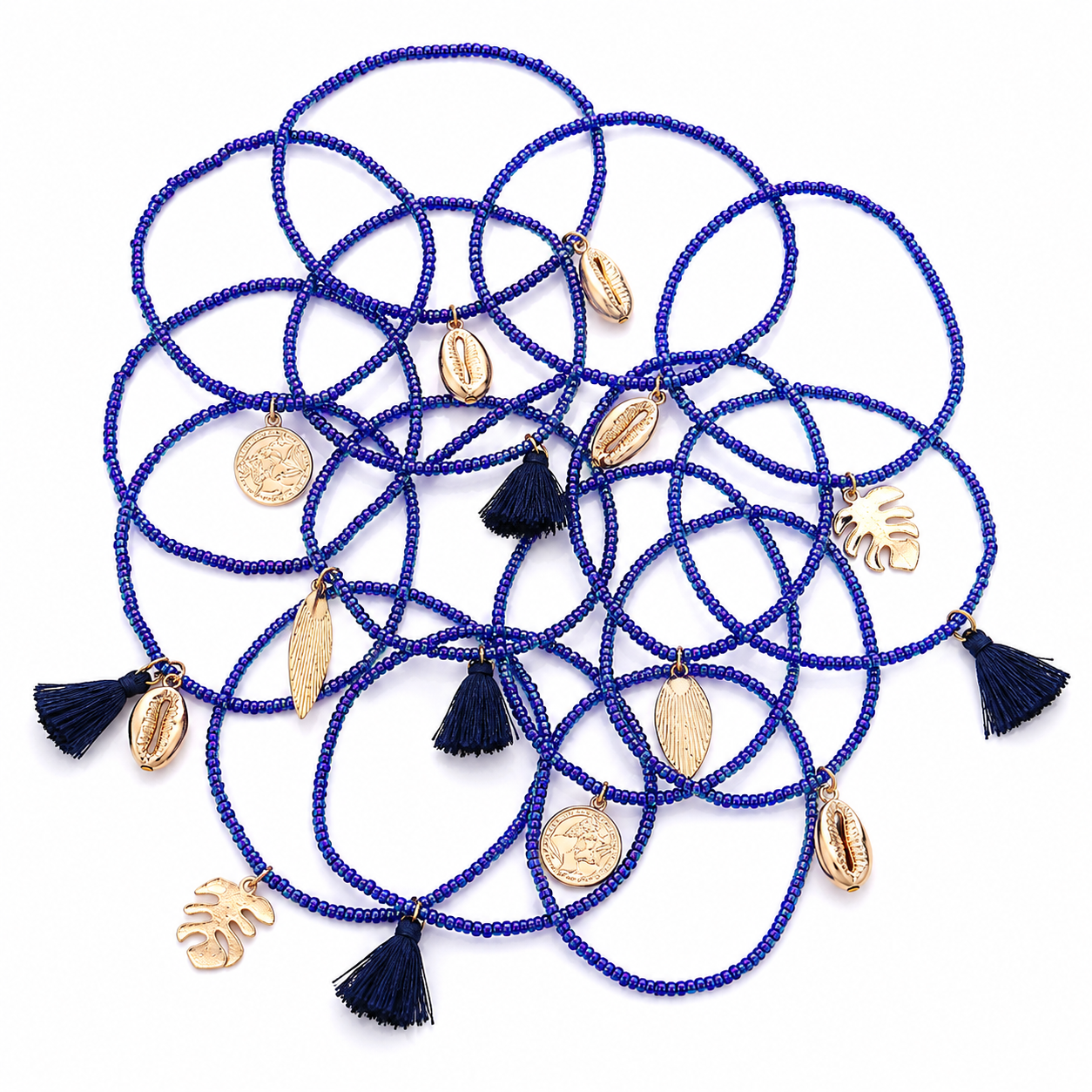 20-Piece Boho Stretch Bracelet Set | Seed Beads, Tassels & Shell Charms