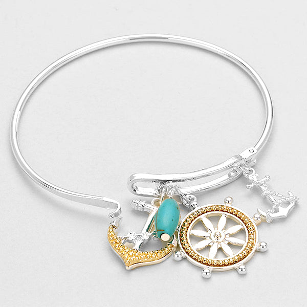 Anchor Charm Bangle Bracelet Silver Tone Nautical Ocean Inspired Jewelry for Women
