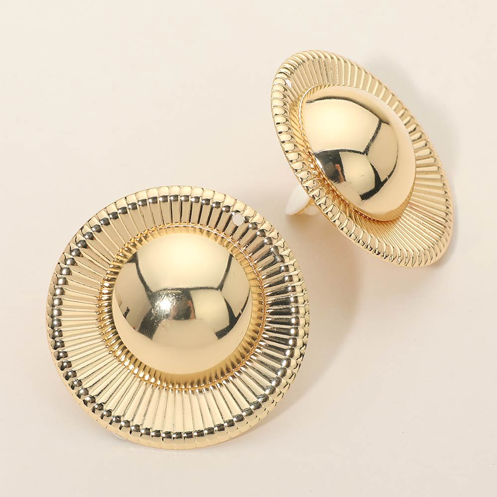 Textured Metal Dome Statement Clip On Earrings Bold Non Pierced Sculptural Fashion Jewelry Elegant Evening Wear Accessory