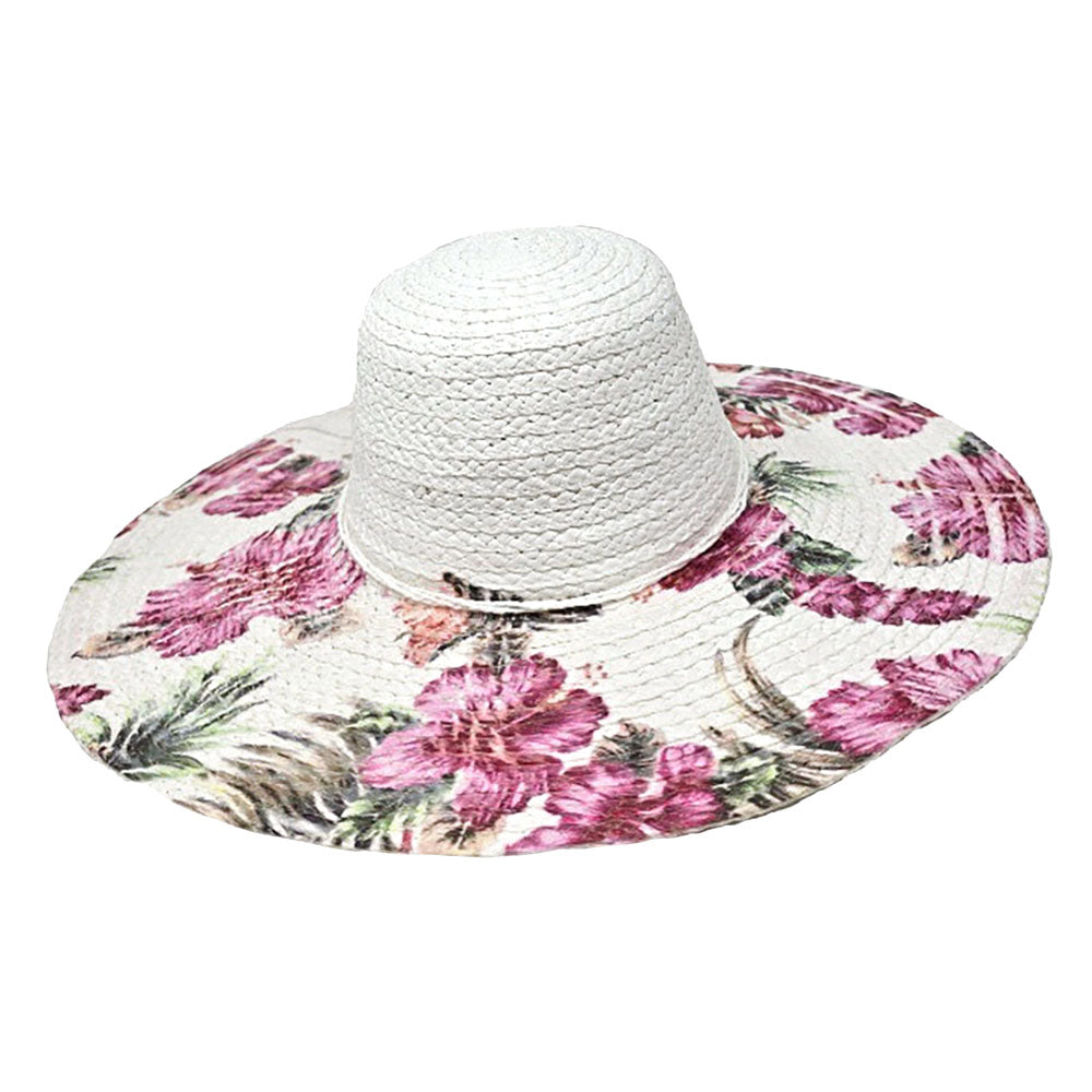 Floral Print Straw Floppy Sun Hat for Women Beach Summer Accessory