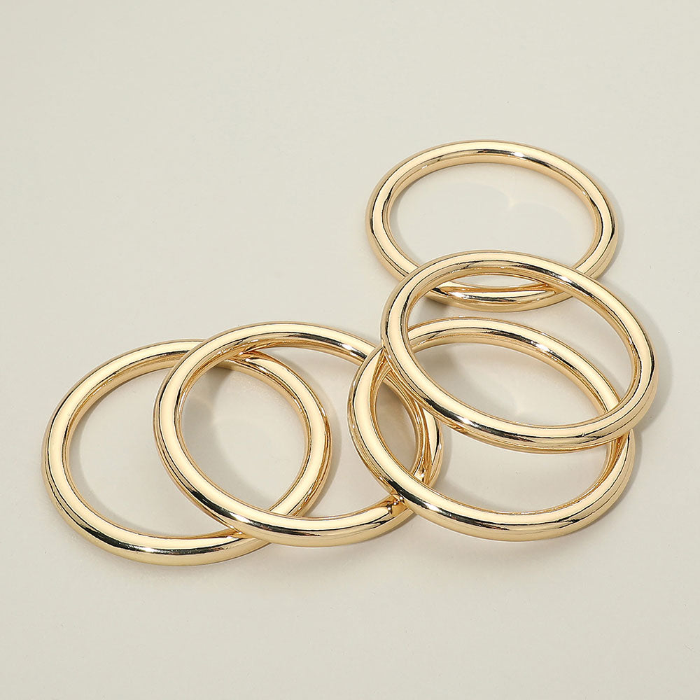5pcs Minimalist Polished Metal Stackable Bangle Bracelet Set – Sleek Multi-Layer Gold Tone Stackable Bracelets for Women