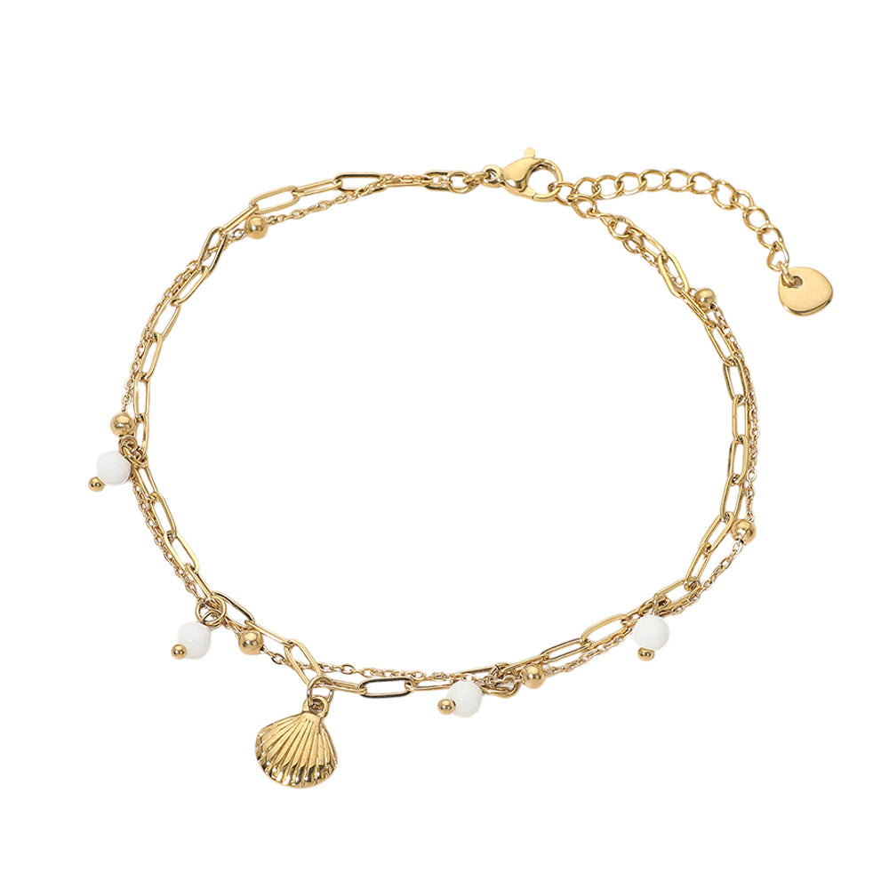 Stainless Steel Charm Pearl Layered Chain Anklet – Elegant Multi-Charm Pearl Ankle Bracelet for Women